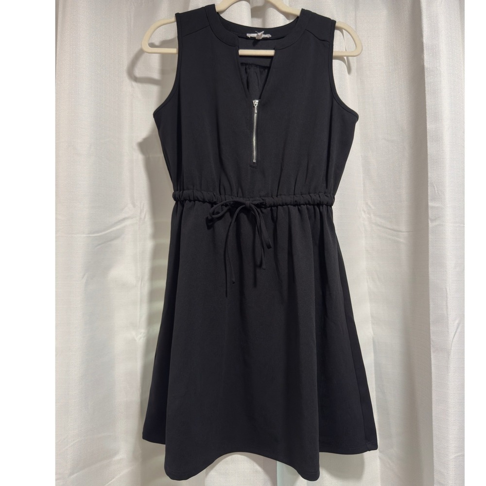 Maurices Black Sleeveless Drawstring Mini Dress with Front Zip